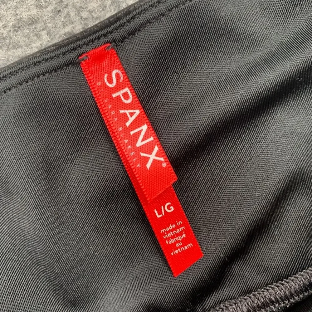Spanx Leggings Womens L Large Black Coated Faux Leather High Waist Ankle Pull On